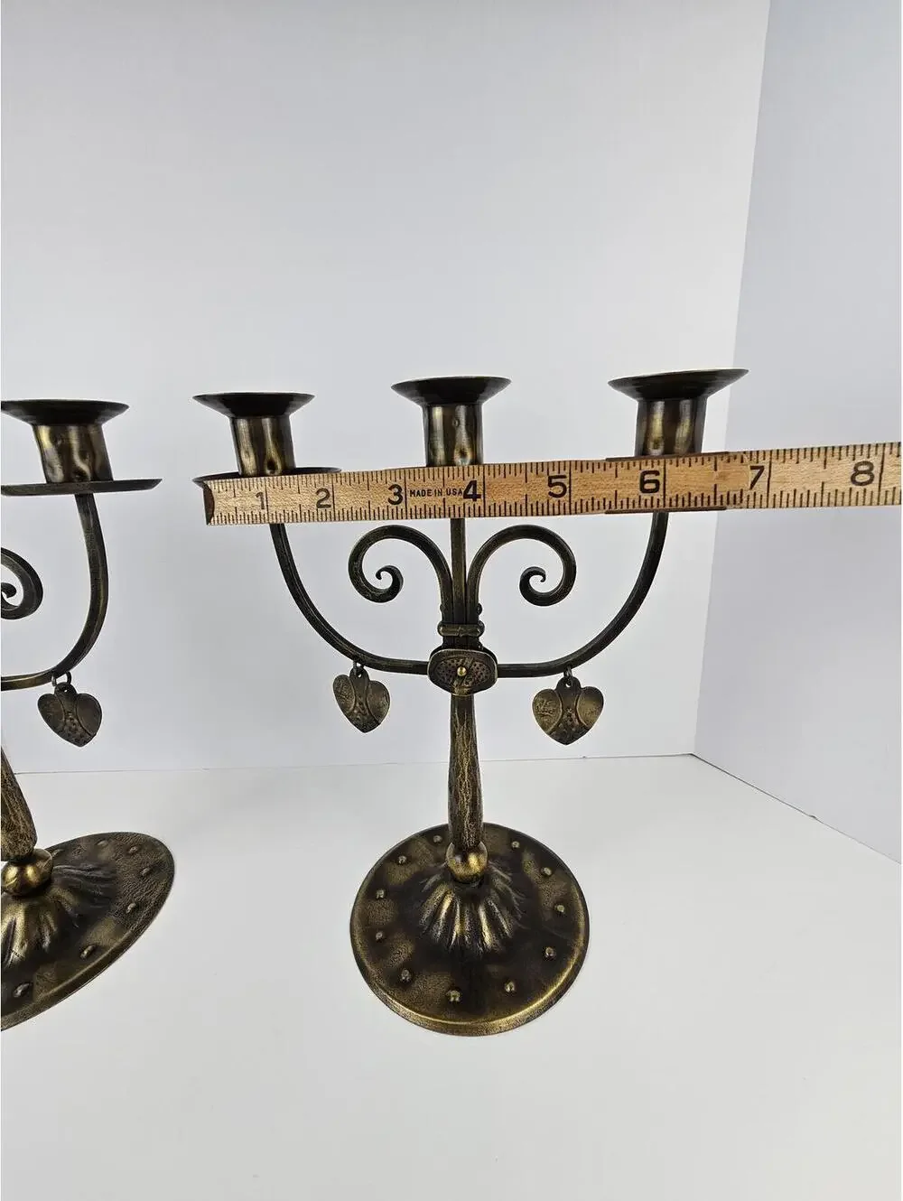 Vtg German Arts & Crafts Iron Candelabra Heart Gothic Jugendstil Candle Holders